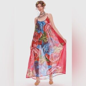 Aratta Red and Blue Floral Maxi Dress